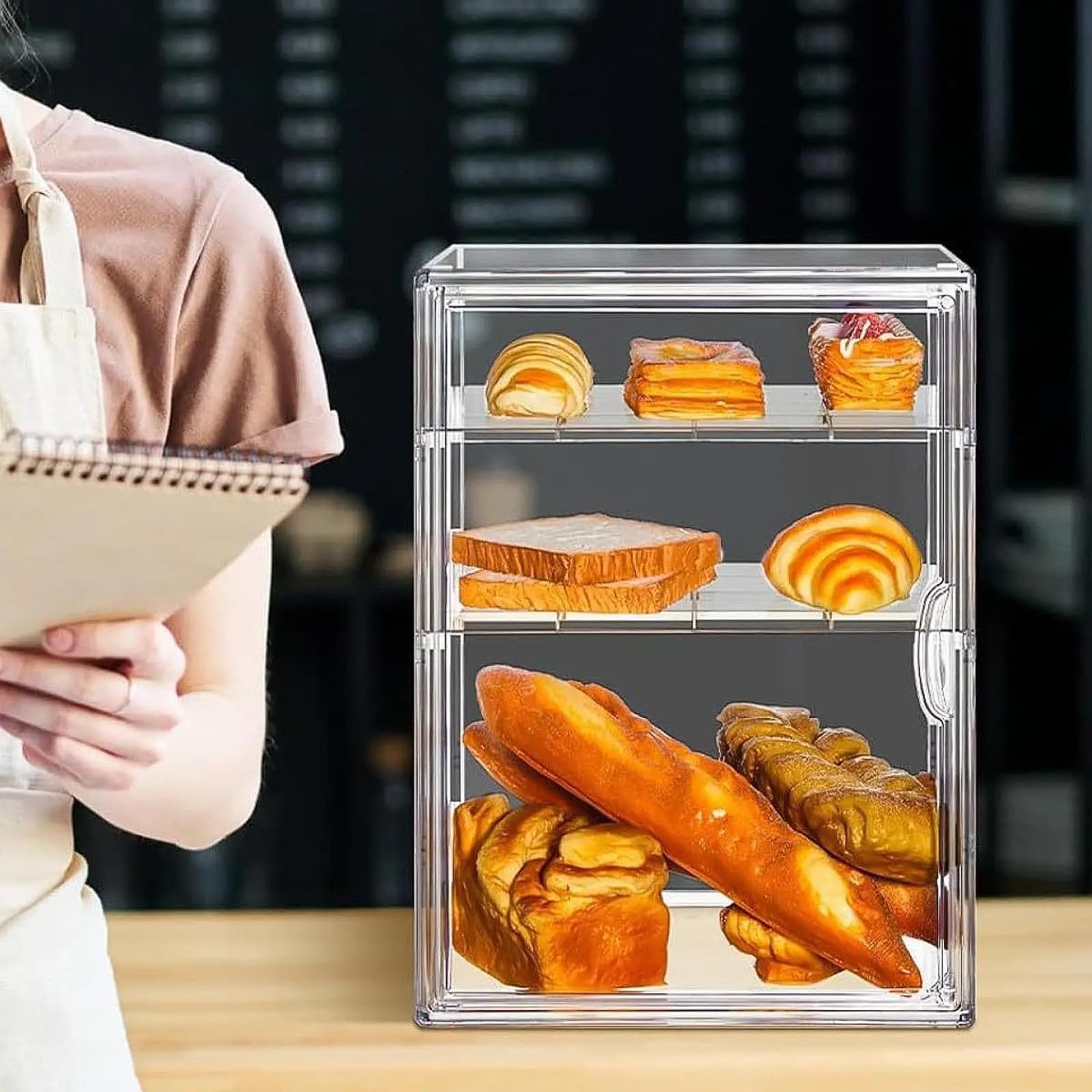 Bakery Pastry Display Case Serving Tray Cake Platter Pastry Showcase Pastry Storage Box for Event Cupcake Shower Chips Birthday
