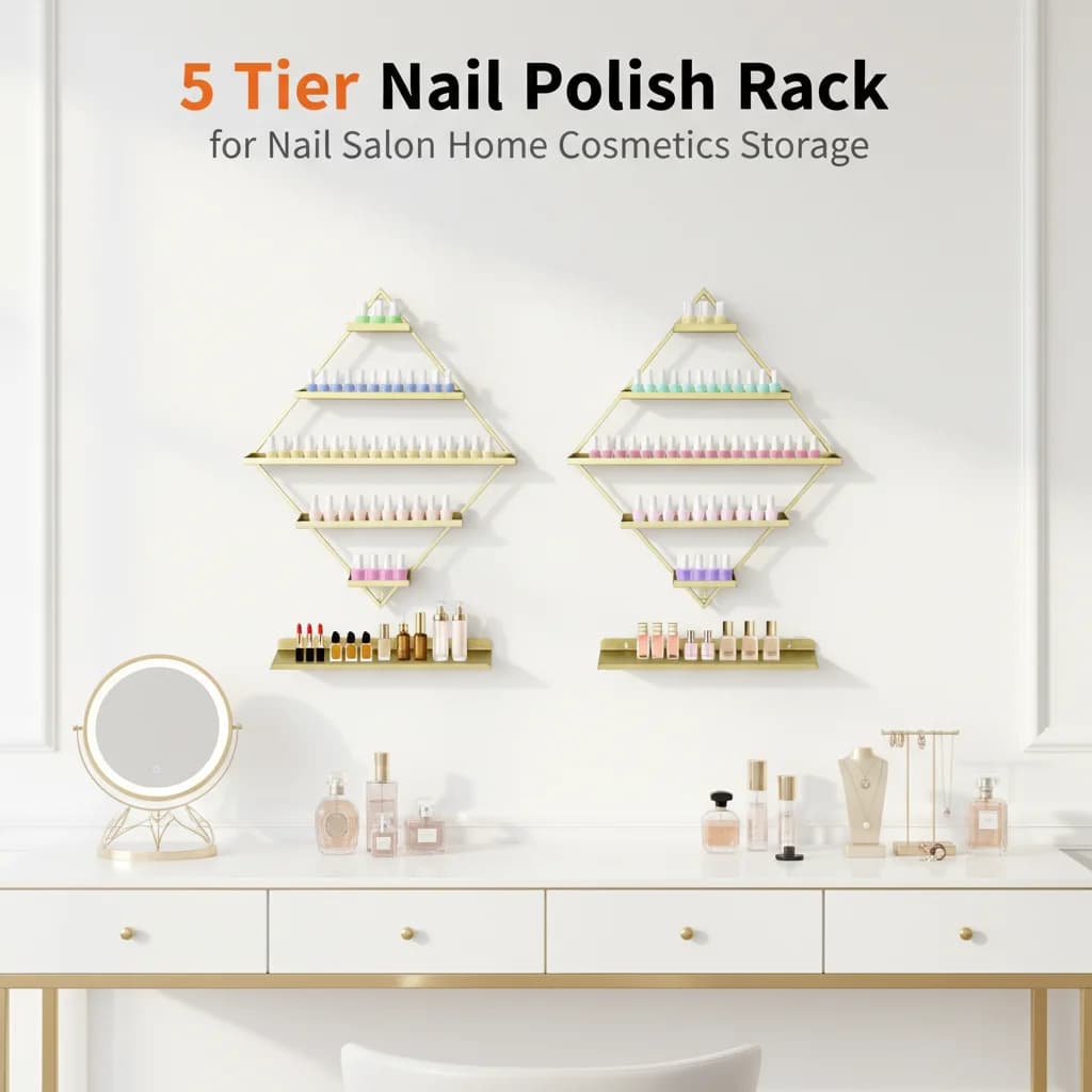 Espositore per Smalti a 5 Livelli da Parete, Organizzatore per Smalti a Forma di Diamante, Stand Espositivo per Salone di Bellezza e Conservazione Cosmetici Domestici