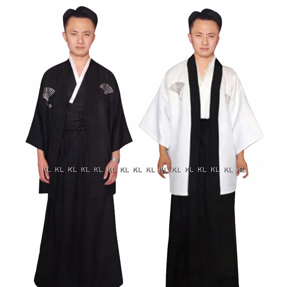Kimono da samurai tradizionale giapponese in cotone per uomo Yukata Accappatoi da bagno Stile ampio Abbigliamento da sauna Abito lungo Costume da chef giapponese