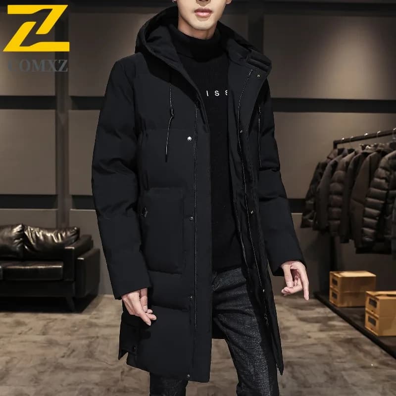 COMXZ 2025 Cotton winter jacket with fashionable Korean collar with winter hood waterproof windproof casual warm coat by man streetwear