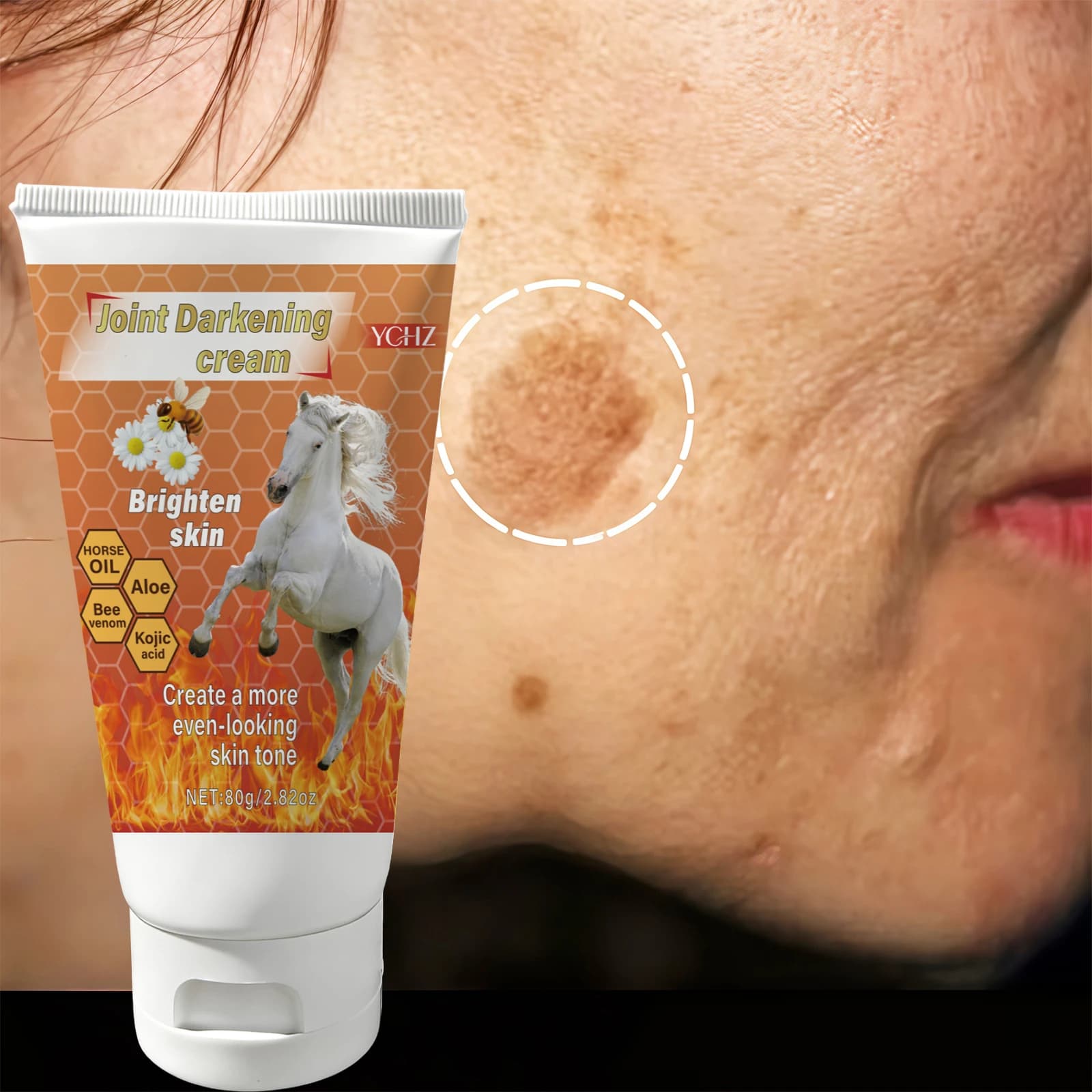 Brightening cream for removing dark spots of the joints to the bee venom, containing vitamin E - Rich in collagen, bee poison, chamomile, hyaluronic acid and other natural ingredients, suitable for all skin types - 80g