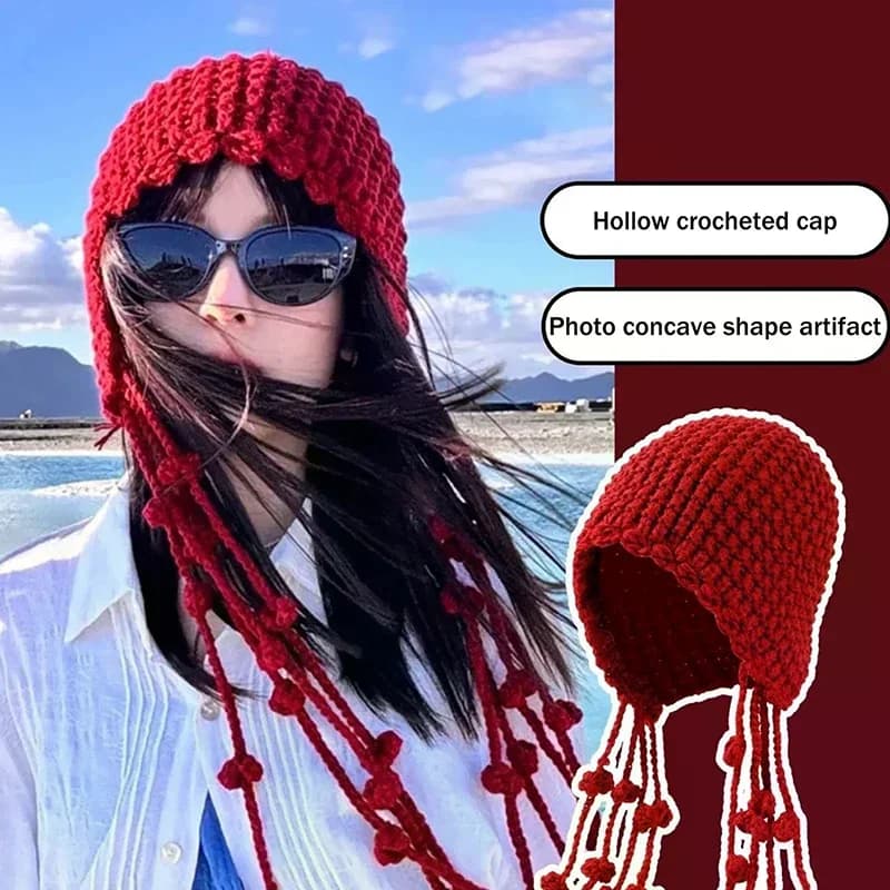 Cappello lavorato a maglia fatto a mano per donna Berretto invernale caldo con protezione per le orecchie Cappelli pullover coreani all'uncinetto da donna