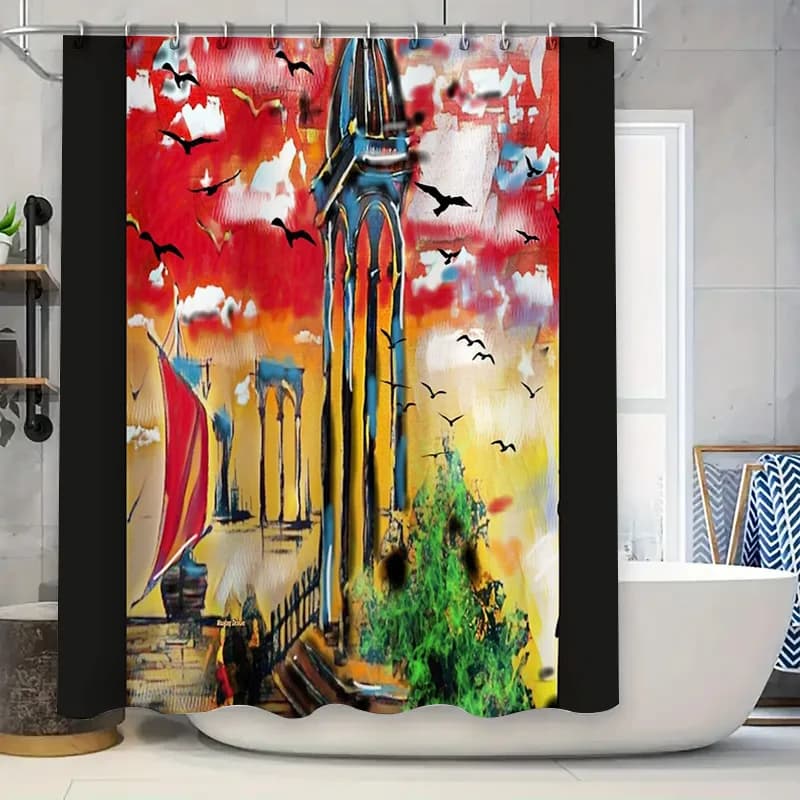 Tenda da doccia con paesaggio vintage, cattedrale gotica, arazzo scenico, arredamento per il bagno, sfondo medievale da appendere alla parete artistica
