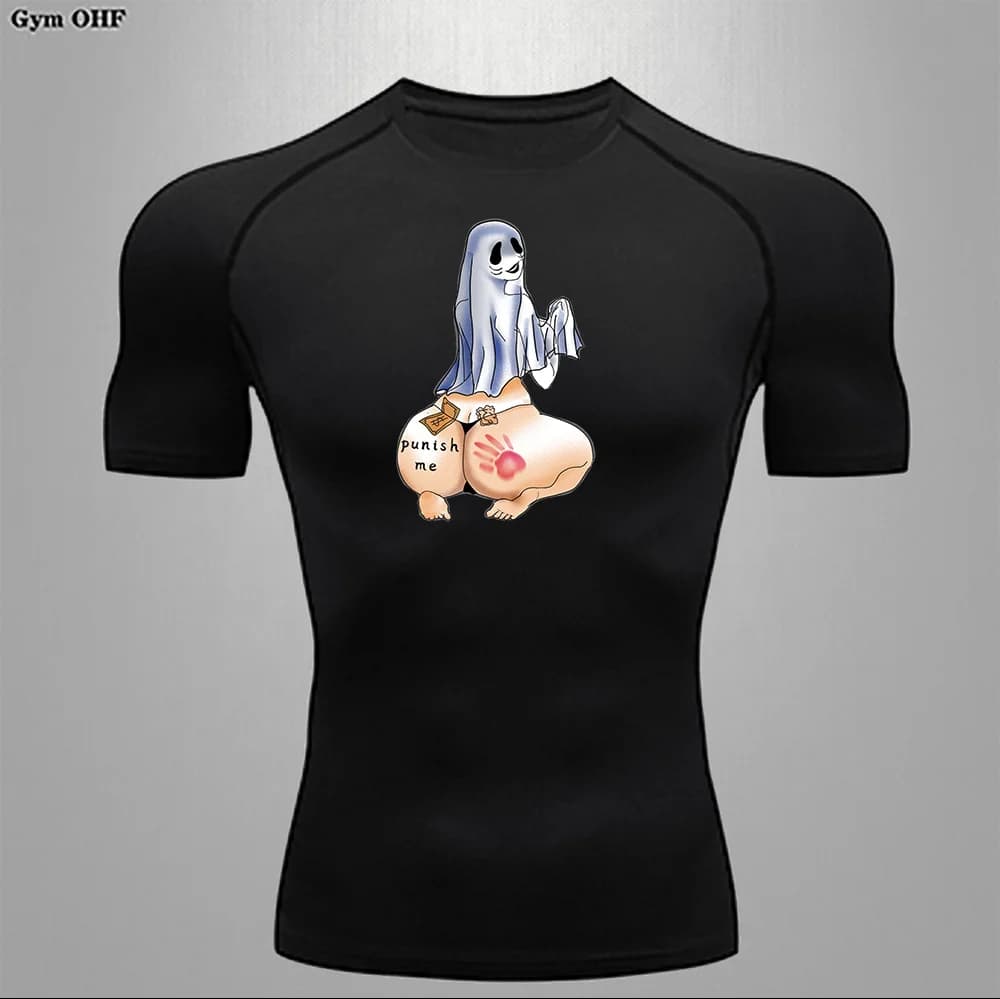 Men's Compressed Anime T-shirt Short Sleeved Fitness Jujitsu Workout Yoga Sportswear Rashguard Sweatshirt Gym MMA Training Top