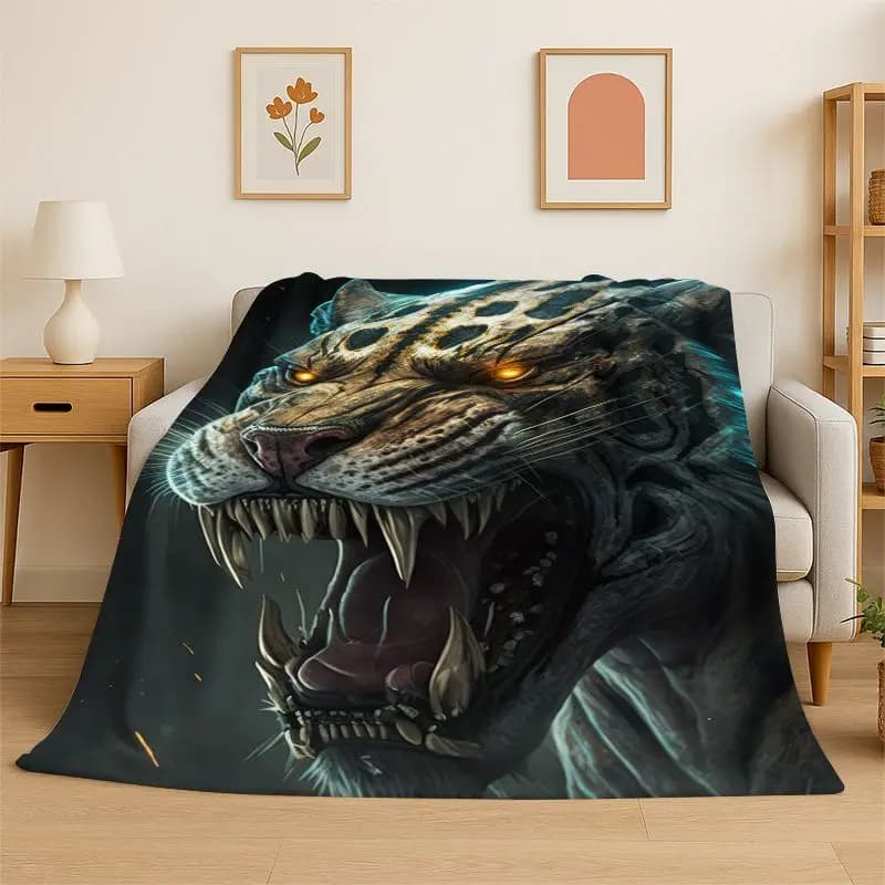 Fierce Tiger Beast Sabretooth Flannel Blanket Soft Throw Blanket for Bedroom Living Room Bed Travel Camping Picnic Nap Cover
