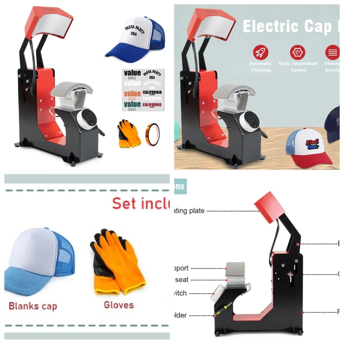 WJW Nuovi Arrivi Macchina Automatica 3 in 1 per Stampa su Cappelli e Berretti F136