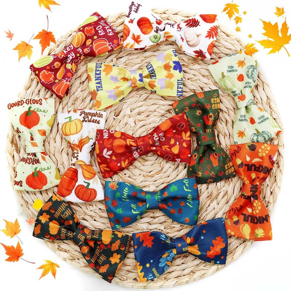 20/40PCS Autunno Archi per cani con fasce elastiche Collari per animali domestici Accessori per cani Giorno del Ringraziamento Papillon per cani rimovibili Forniture per animali domestici