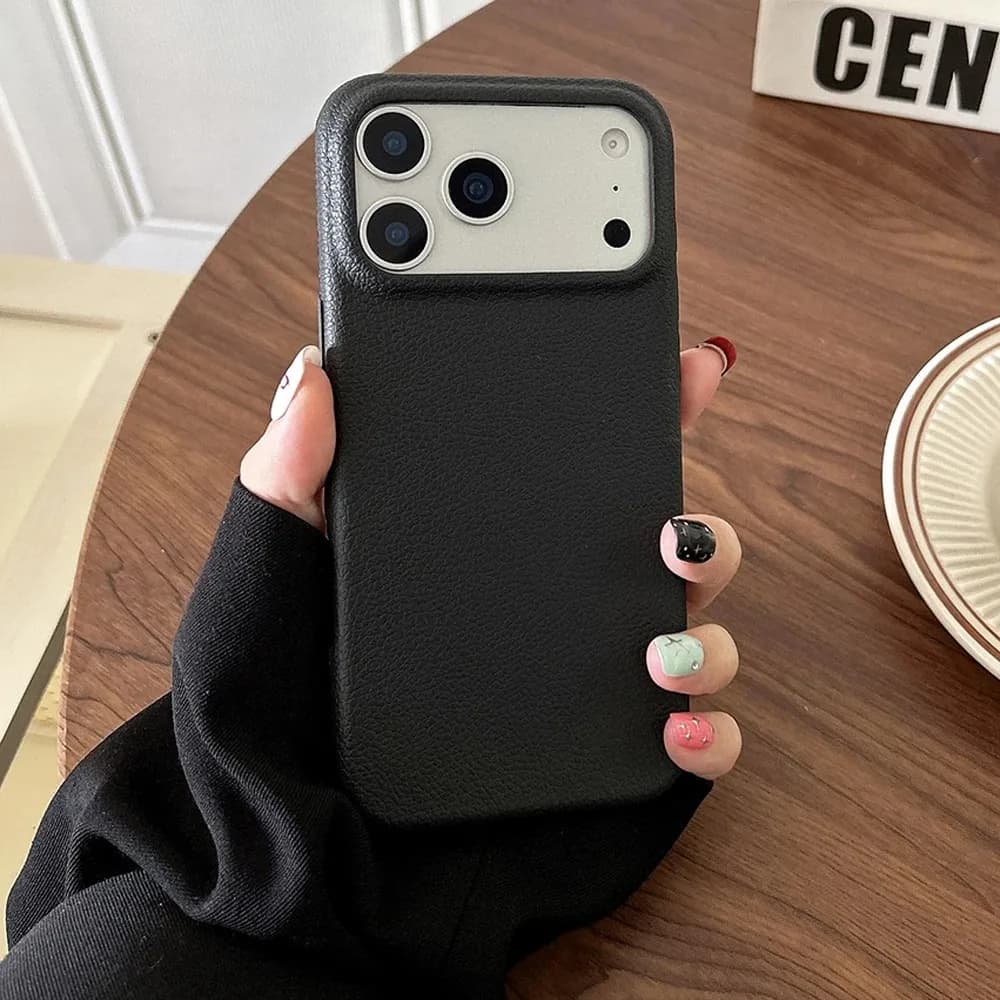 Classic Matte Lychee Texture PU Leather Case for IPhone 18 Pro Max 17 Air 16 Plus 15 14 13 12 Pro Max Shockproof Soft TPU Cover