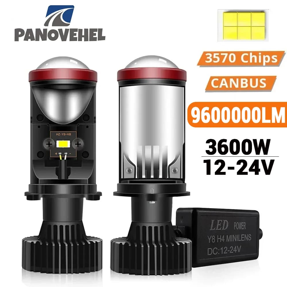 PANOVEHEL Mini Proiettore H4 LED Faro 9600000LM 3600W Lampadine Canbus Lenti Auto Lampada Fendinebbia 9003/HB2 Abbaglianti/Anabbaglianti 6000K