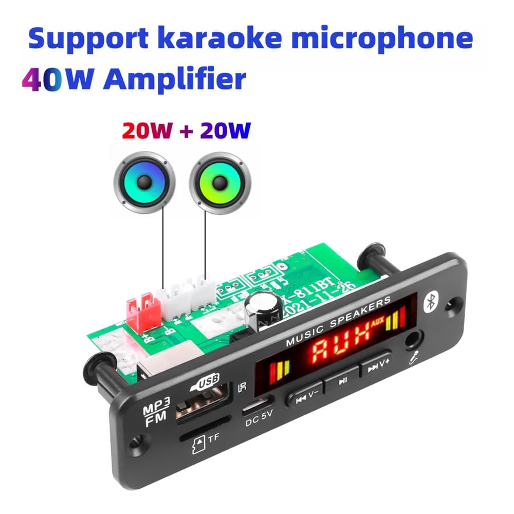 40W kebidu Bluetooth 5.0 Lettore MP3 Scheda di Decodifica 2*20W 12V Amplificatore Radio FM TF USB Modulo AUX Ricevitore Bluetooth kit per auto