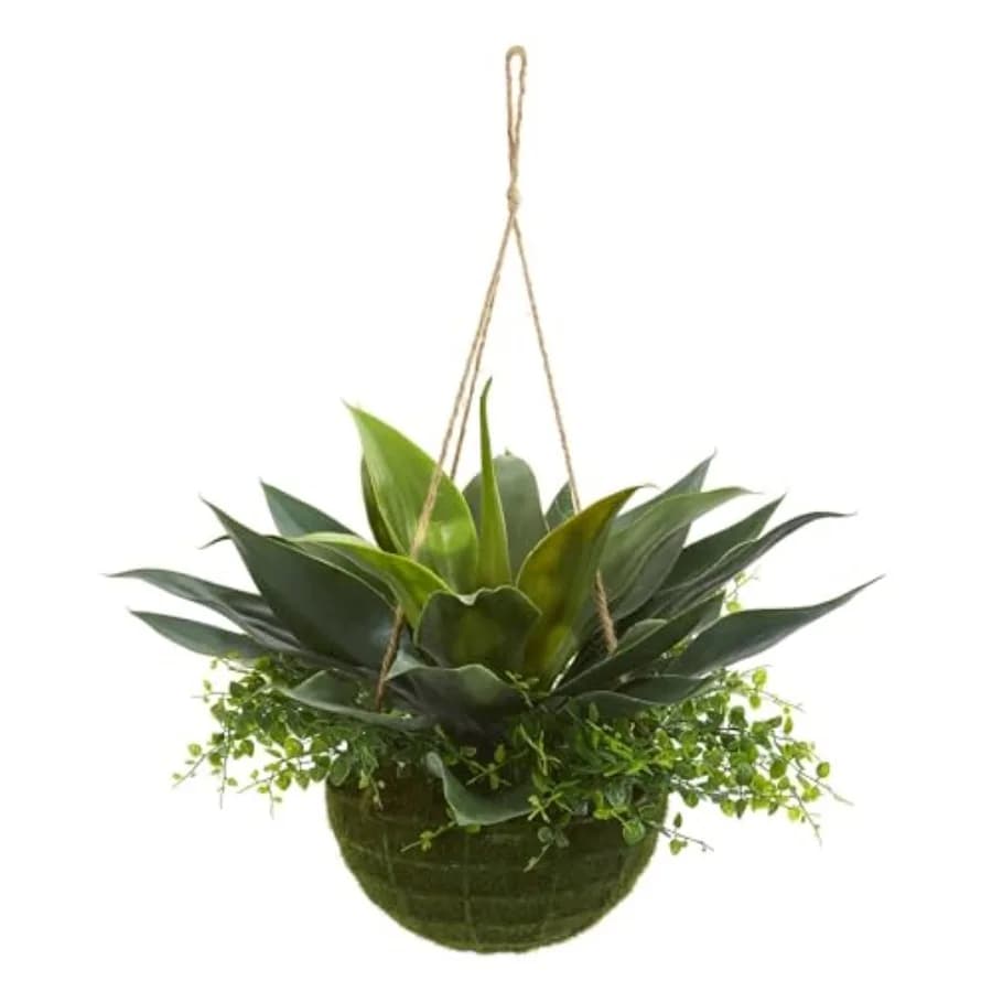 Agave e Maiden Hair: Pianta Artificiale in Cesto Sospeso per Interni/Esterni
