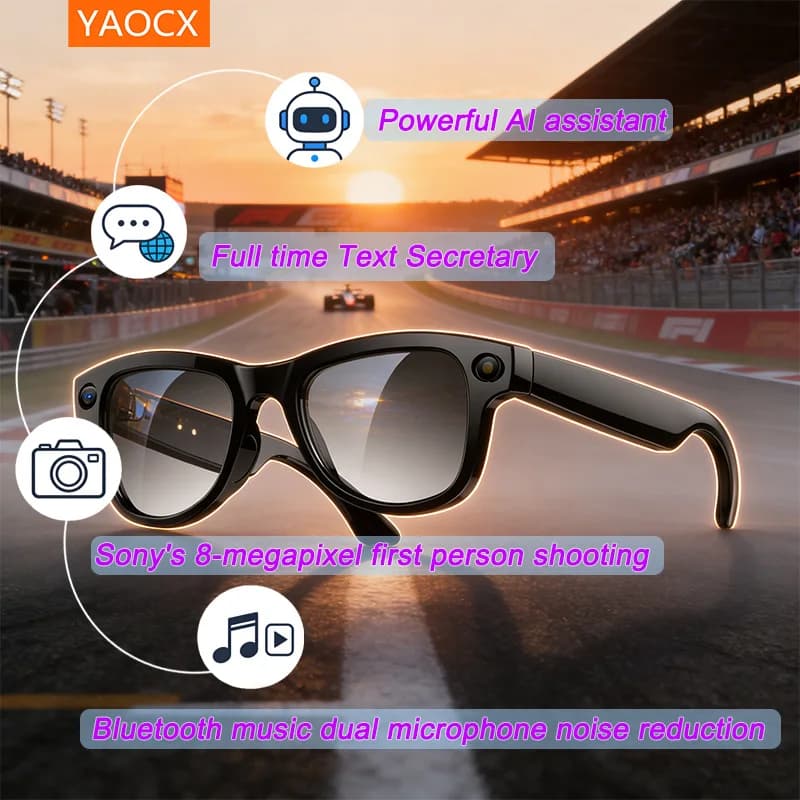 Occhiali Smart AI con Scatto Senza Mani, Traduzione Istantanea, Connessione Bluetooth, Assistente Vocale e Lunga Autonomia per Esterni
