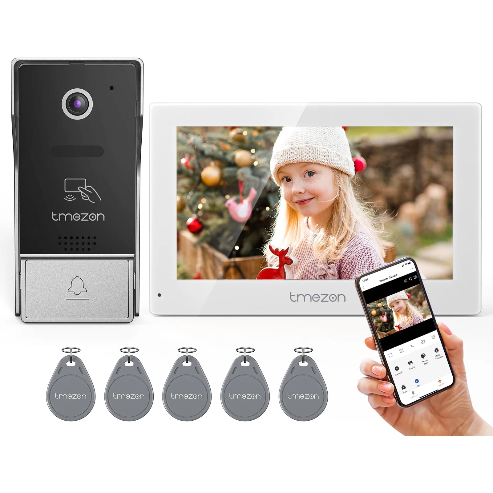 4-wire TUYA TMEZON WiFi Video Doorphone 7zoll Touch Screen with 1080P Wired Doorbell APP/Card Swipe/Monitor Tuya