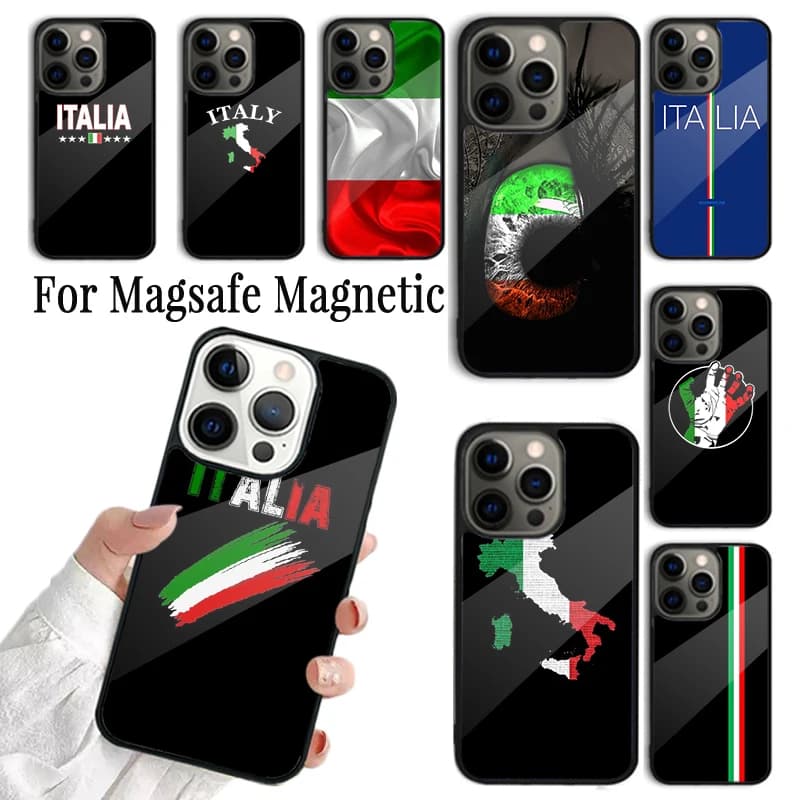 Cover Morbida per iPhone con Bandiera Italiana per iPhone 17 AIR 16 15 14 13 12 11 Pro Max Plus, Compatibile con Ricarica Wireless Magnetica Magsafe