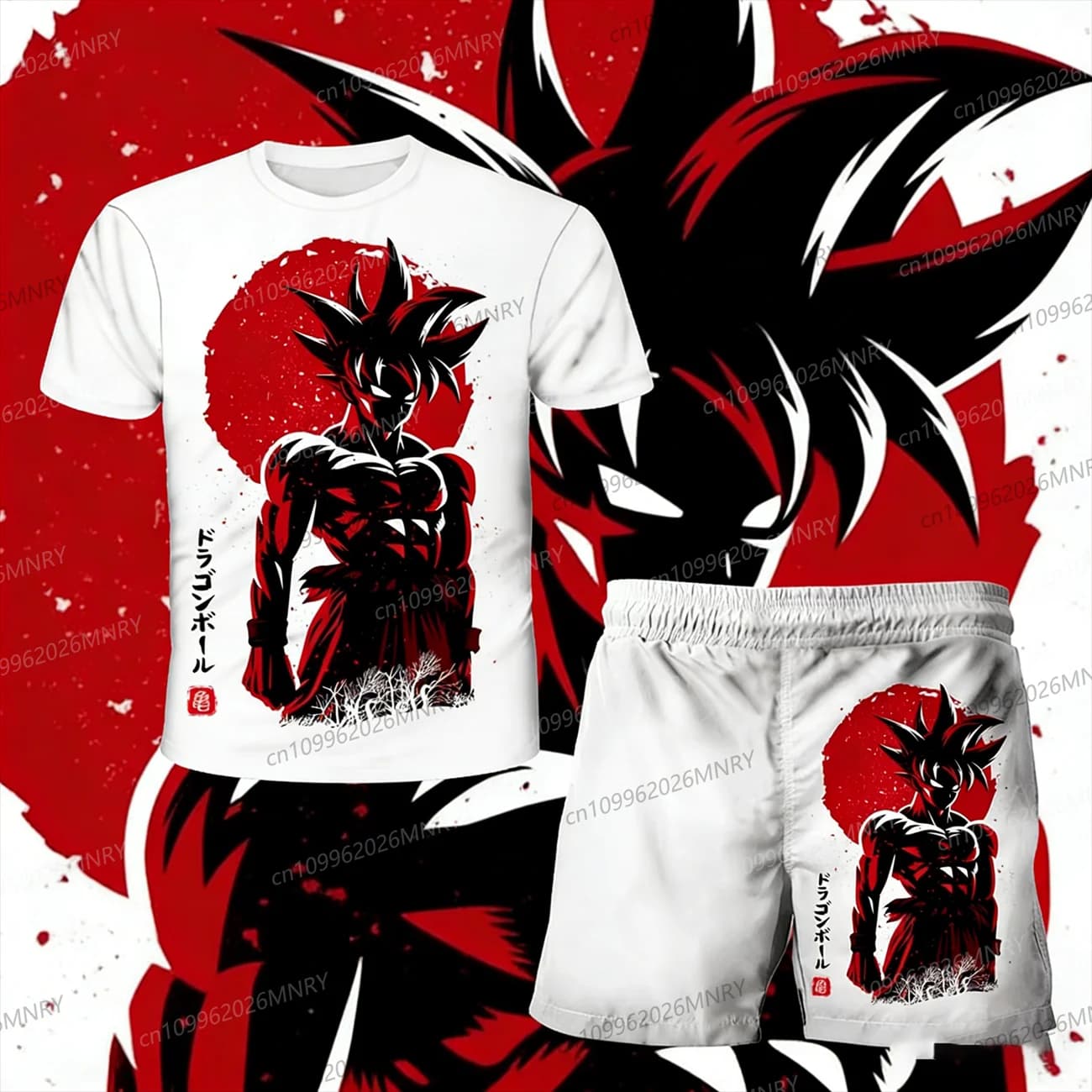 Set di due pezzi con t-shirt e pantaloncini per uomo, ispirato al cartone animato giapponese Dragon Ball Z, ideale per l'estate, t-shirt + pantaloncini, pantaloni da spiaggia, set per bambini.