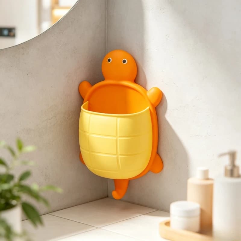 Creative Turtle Wall Hanging Storage Holder No Punch Adhesive Caddy for Bathroom Toothbrush Cosmetic Bedside Sundries