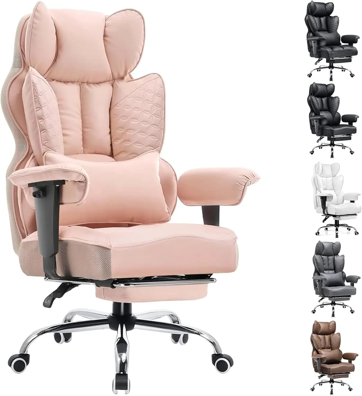 Sedia da Ufficio Ergonomica per Postazioni di Lavoro, Sedia da Gaming Grande e Alta con Seduta Larga, Schienale Alto in Pelle e Poggiapiedi Regolabile