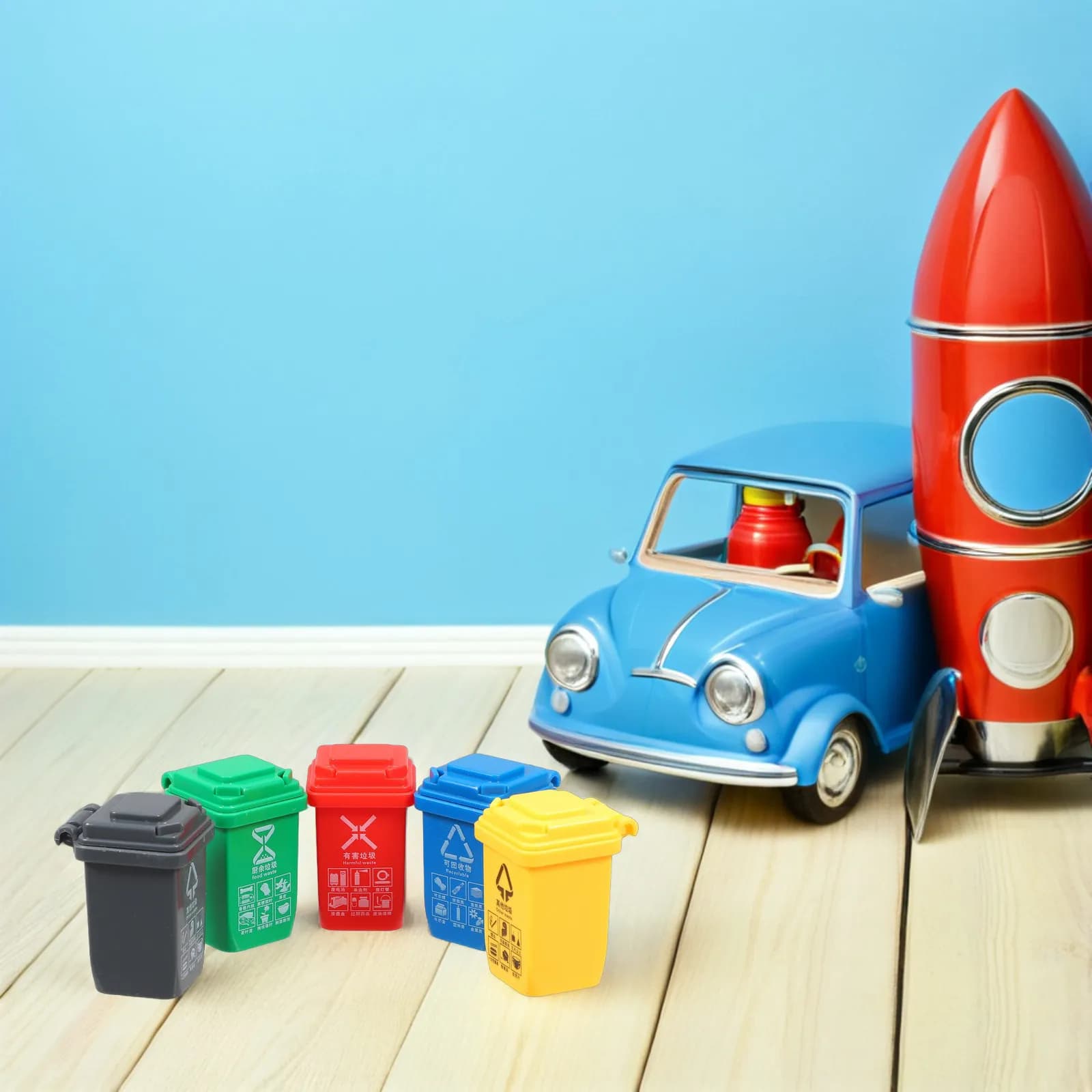 Set di 5 Mini Bidoni per la Raccolta Differenziata per Bambini, Contenitori in Plastica per Rifiuti, Accessori Educativi, Cestini da Scrivania per Casa