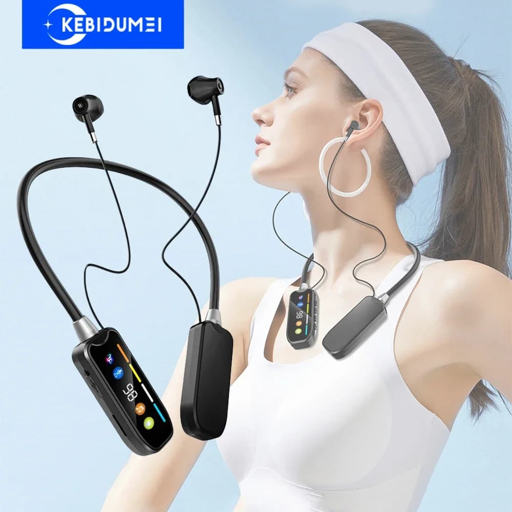 Auricolari con archetto da collo Schermo HD Cuffie Bluetooth 5.4 Cuffie wireless TWS Auricolari stereo HiFi impermeabili Supporto TF Card