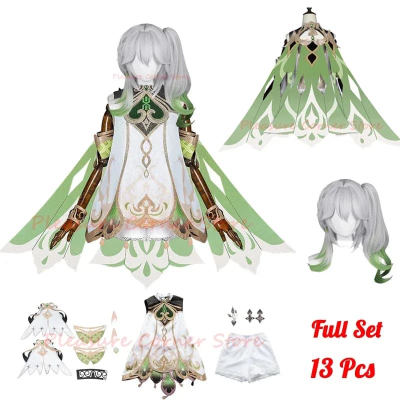 Genshin Impact Full Set 13Pcs Costume Sumeru Dendro God Nahida Cosplay Suit Uniform Outfit Props NM34