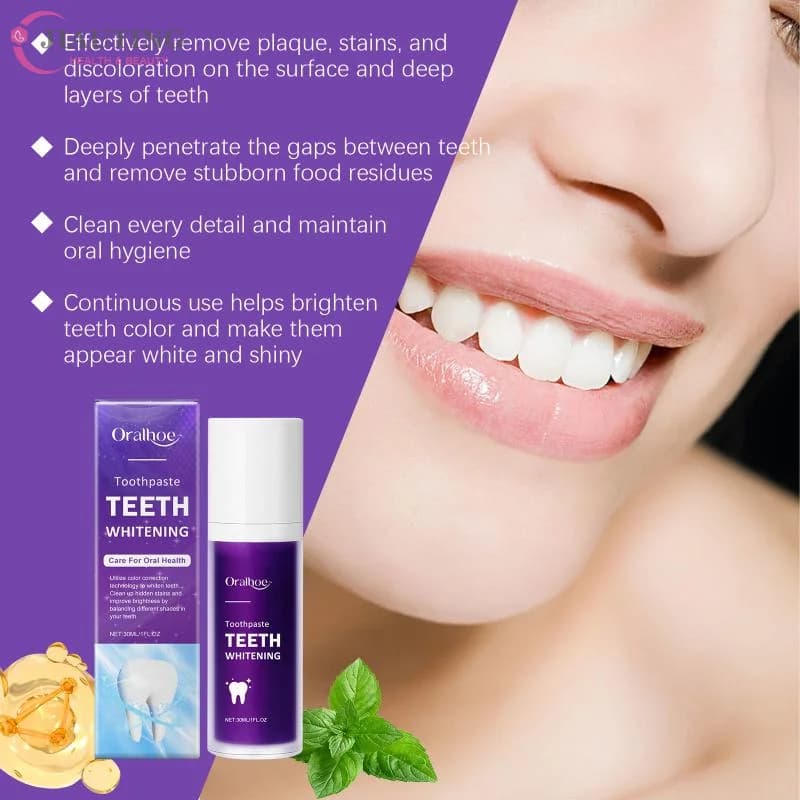 Oralhoe 30ml Dentifricio Sbiancante Viola per Denti Puliti, Remozione Macchie, Alito Fresco, Dentale Yellow Reduction, Oral Care