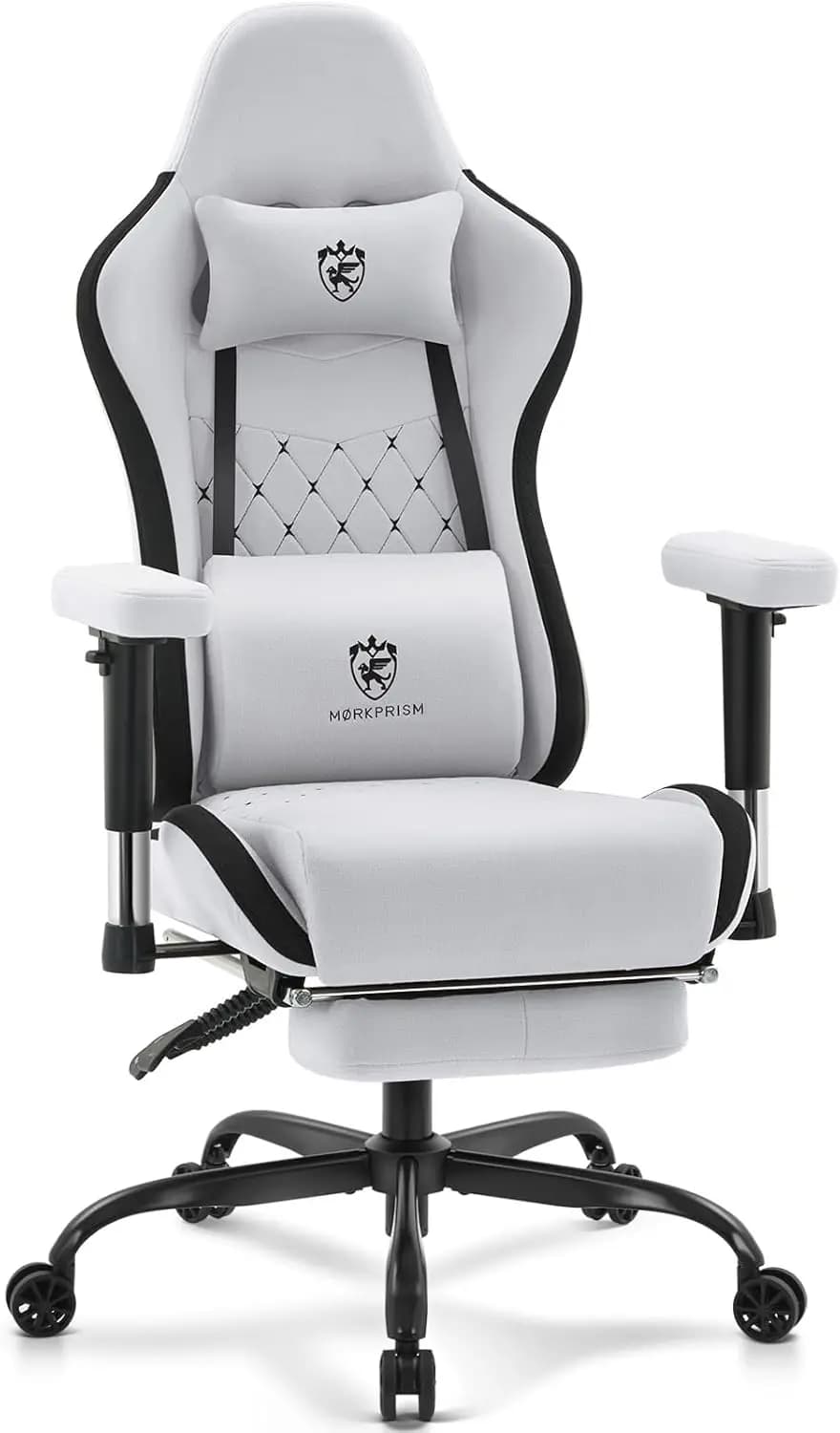 Sedia da Gaming in Tessuto Traspirante, Sedia da Ufficio Ergonomica con Poggiapiedi, Supporto Lombare Massaggiante, Braccioli Regolabili, Reclinabile
