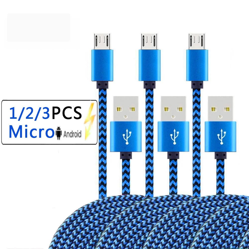 USB Micro 2.4A Fast Charging Battery Charger Wire Woven Nylon USB Cable Mobile Phone Charger For Huawei USB Micro 1pcs/2pcs/3pcs