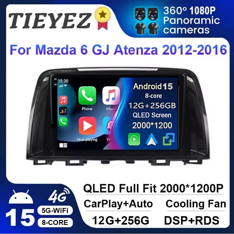 Android 15 Per Mazda 6 GJ Atenza 2012 2013 2014 2015 2016 2017 Carplay Auto Car Qualcomm Multimedia Autoradio Lettore Video GPS