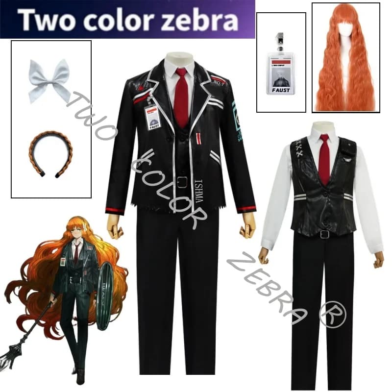 Costume Ishmael Cosplay Limbus Company, camicia, pantaloni, cravatta, cappotto, set completo e parrucca arancione, abiti per performance di ruolo per feste di Halloween