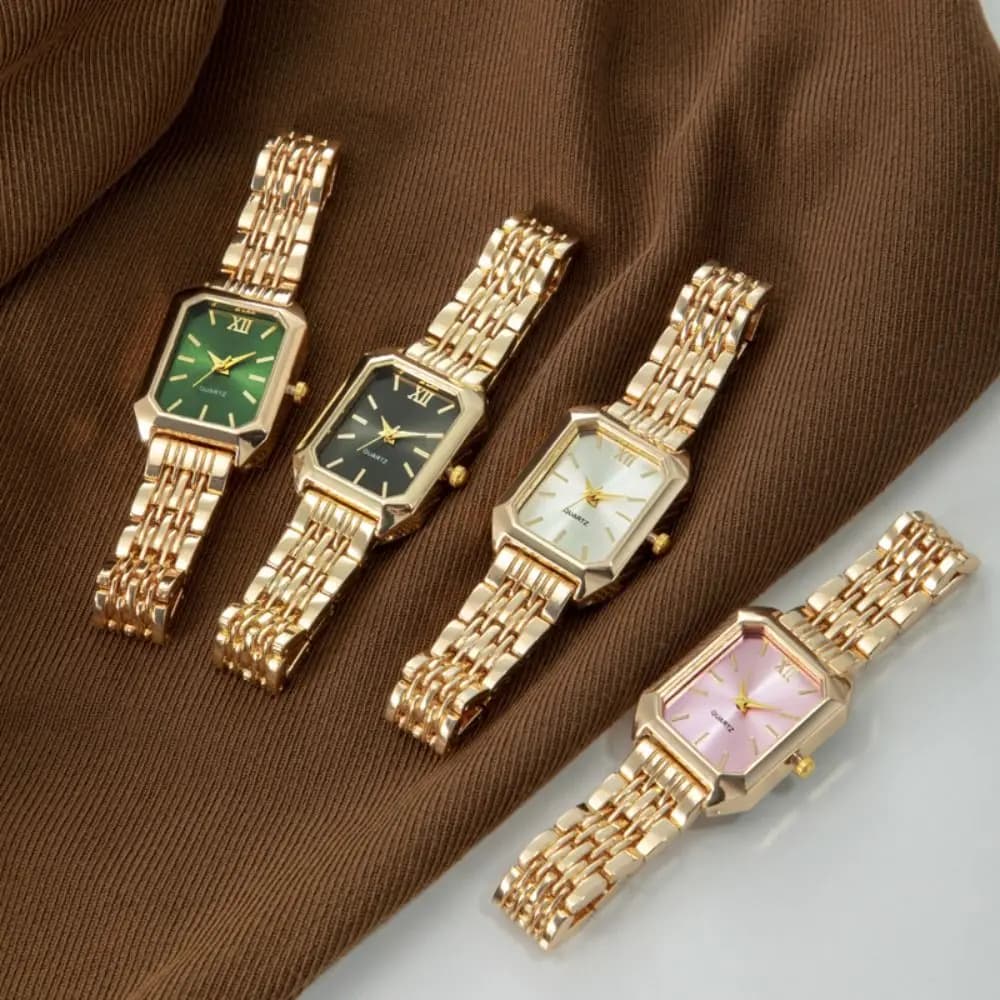 Fashion Stainless Steel Quartz Watches Folding buckle Quartz Women Wristwatch Business Square Strap Watch Student Hot