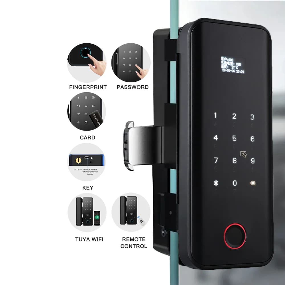 TUYA WIFI Porta in vetro Smart Lock Cerradura Inteligente Digitale biometrico Smartlock digitale Impronte digitali Tuya Serratura per porta in vetro