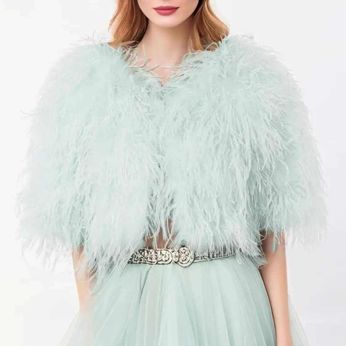 Lussuosa giacca di piume di struzzo pelose, moda Fuzz pesca, festa di nozze, concerto, sposa B 230408 , 2024