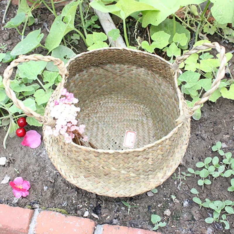 Cesto portaoggetti pieghevole in vimini con manici per lavanderia, giocattoli e articoli vari, contenitore per vasi di fiori in rattan