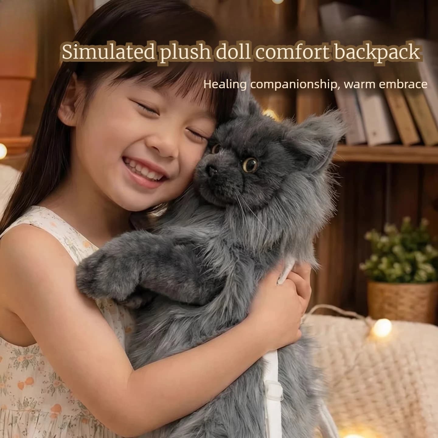 Simulation Simulated Plush Maine Coon Cat Pacification Backpack Handmade Crossbody Bag Plush Cute Doll Girl Toy Birthday Gift