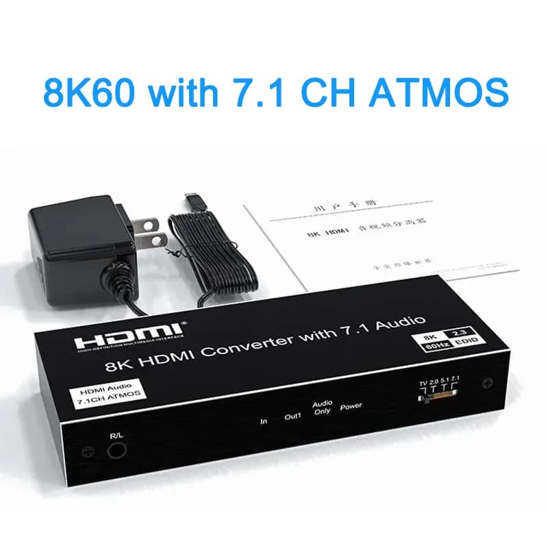 Audio Extractor Video Converter HDMI 8K 60hz 4K 120Hz Support 7.1CH 5.1CH Digital Dolby Atmos Optical Coaxial 3.5 mm L/R Audio