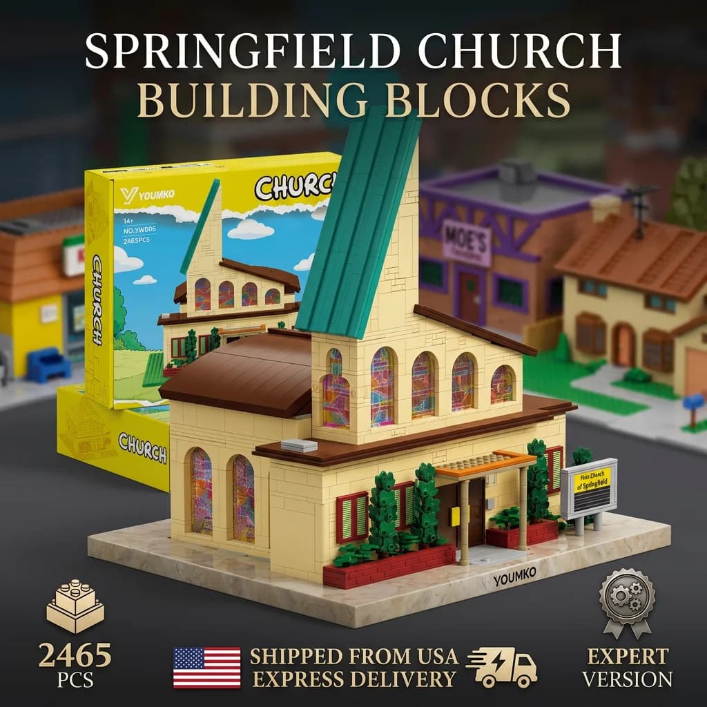 Set di Costruzioni MOC 2465 Pezzi: Chiesa di Springfield, Mattoncini Anime Street View, Modello di Casa Modulare Fai-da-te per Adulti, Regalo da Collezione