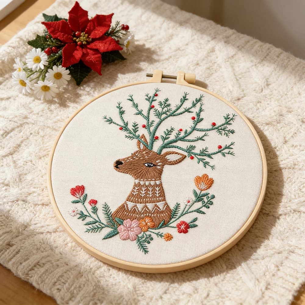 Kit Punto Croce Ricamo Renna, Set Completo Materiale Artigianale Fai da Te, Regalo di Natale, Decorazione Casa