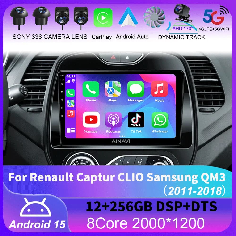 Android 15 Auto Autoradio Per Renault Captur CLIO Samsung QM3 2011 - 2018 Stereo Carplay Navigazione GPS Lettore Video Multimediale