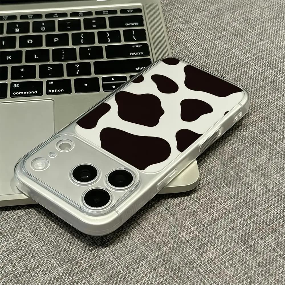 Cow block design transparent phone case suitable for iPhone 17 16 15 14 13 12 11Pro/Max/Plus anti drop and shockproof back cover