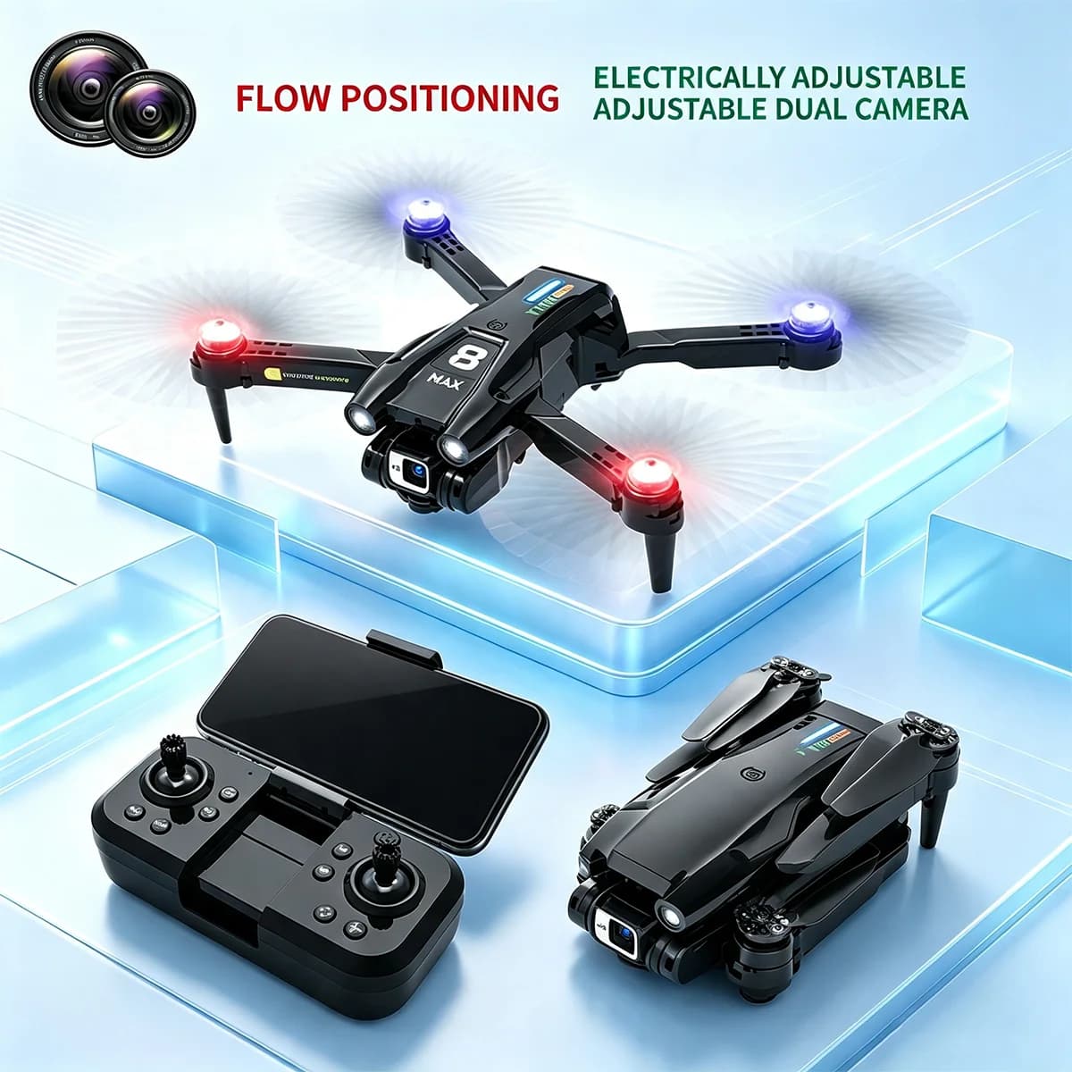 YT163 RC Drone With Dazzling Light Professional HD Dual Camera UAV Optical Flow Positioning Dron Folding Quadcopter Toy Kid Gift