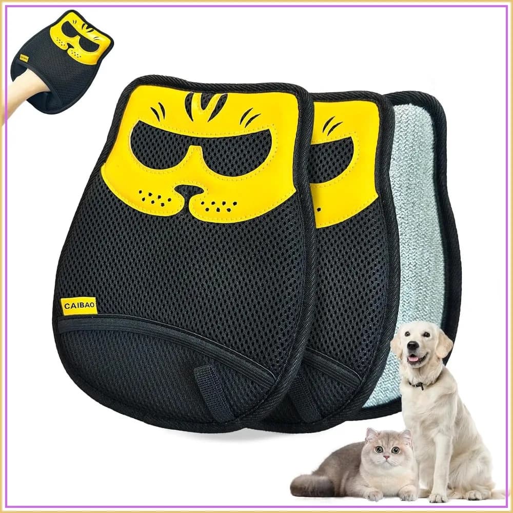 Pet Hair Removal Glove, Washable Reusable Cat Dog Fur Remover Mitt with Electrostatic Dual-Direction Surface for Couch, Sofa, Bedding, Rugs and Pet Beds (2pcs, Yellow Black)