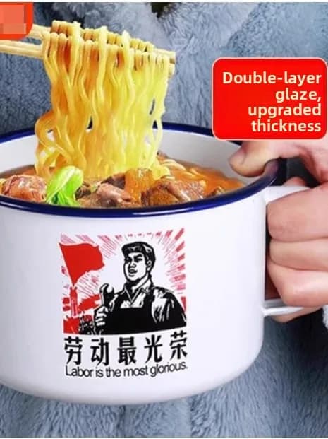 Ciotola per Zuppa Extra Large in Smalto Rinforzato, Tazza per Fast Food, Grande Teiera Nord-Est, Contenitore per Riso con Coperchio e Manico