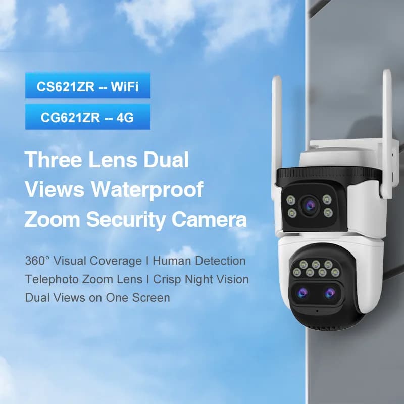 Telecamera IP Dome PTZ Vstarcam O-Kam APP a Tripla Lente e Doppio Schermo, Visione Notturna a Colori, Rilevamento Umanoide AI, Sicurezza Domestica, Monitoraggio Bambini