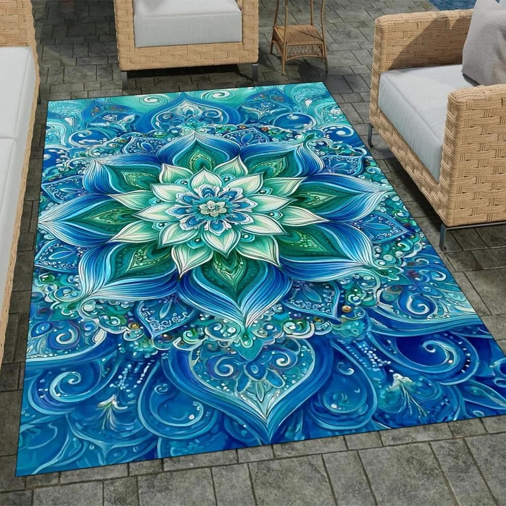 Tappeti Boho Mandala per interni ed esterni morbidi antiscivolo per soggiorno camera da letto, tappetino yoga per adulti Tappeto astratto Mandala Boheminan
