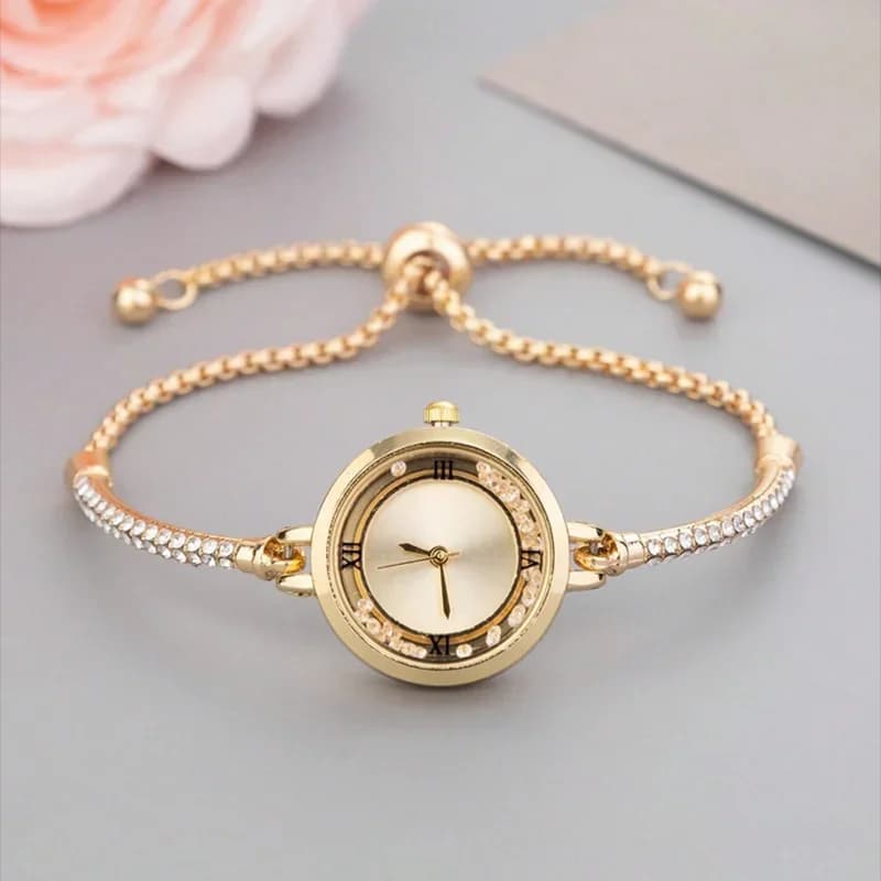Orologio da Donna con Piccolo Quadrante Circolare Decorato con Diamanti, Stile Collegiale, Bracciale a Scomparsa