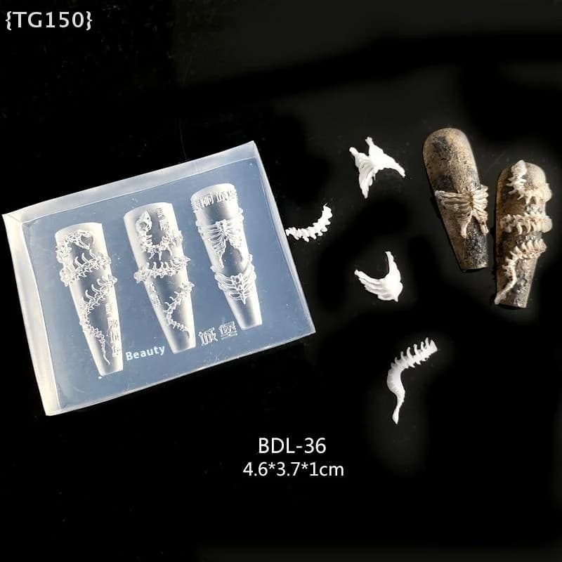 【F2-TG150】1 Pezzo Stampo 3D a Forma di Osso di Serpente per Decorazione Unghie, Accessori per Nail Art Fai-da-Te, Modelli Decorativi in Silicone per Unghie