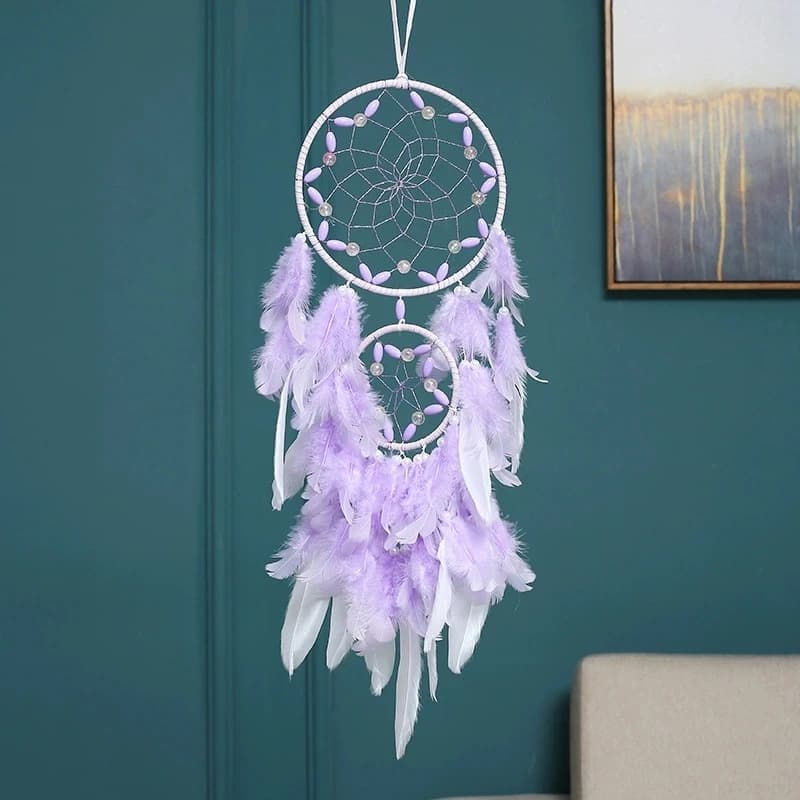 Native American Style Purple Feathers Dream Catchers Handmade Bedroom Decorations Wall Hanging Wind Chimes For Home Ornaments