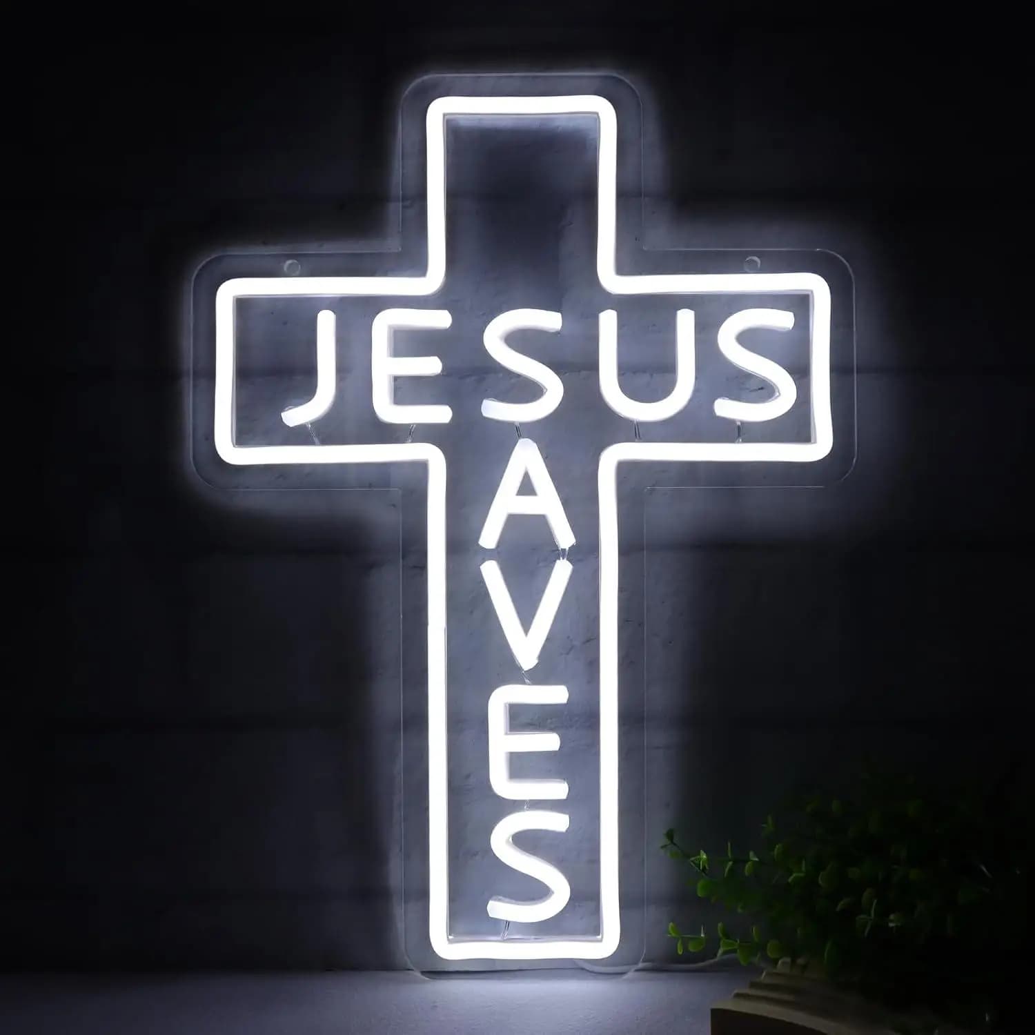 Insegne al Neon 'Jesus Saves Cross', Luci LED al Neon Dimmerabili USB per Camera da Letto, Soggiorno, Chiesa, Man Cave, Bar, Ristorante, Decorazione Murale