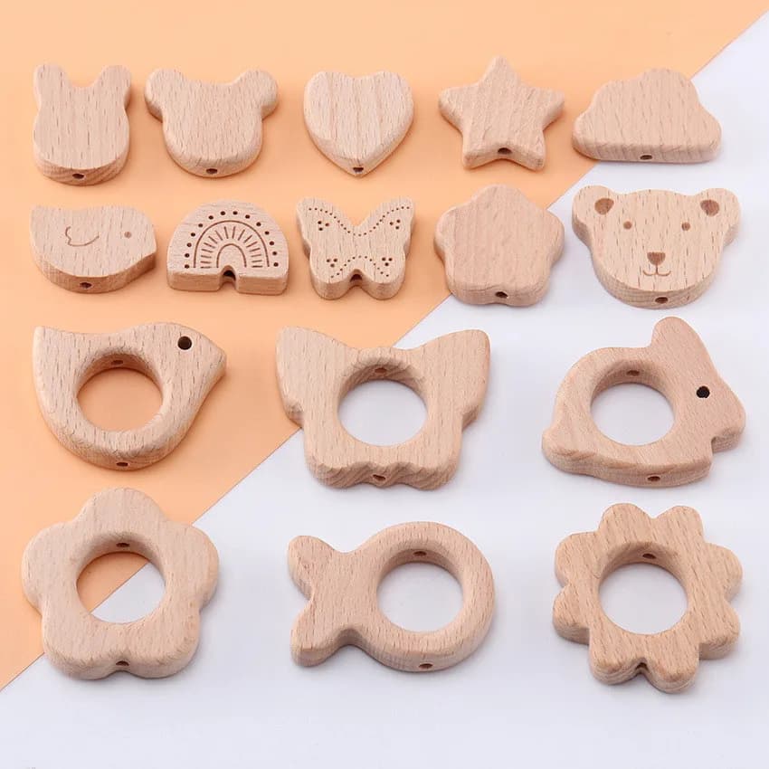 20 pezzi di perline di legno di faggio a forma di stella a forma di cuore perline per massaggiagengive per collana fai da te catena ciuccio artigianato creazione di gioielli