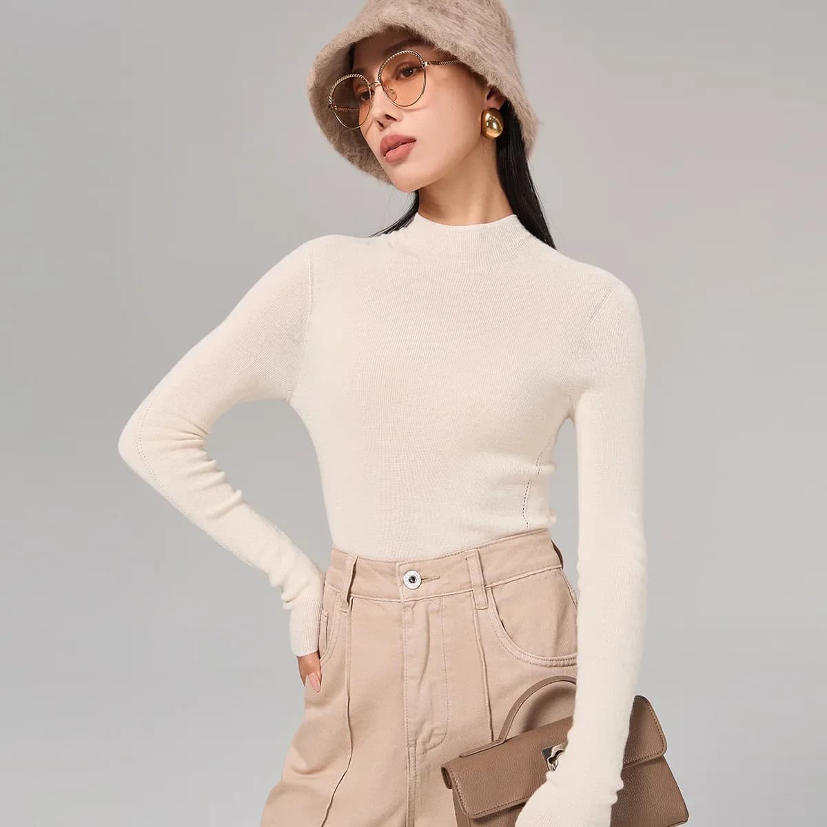 10% seta di gelso + 90% lana 18 aghi integrazione senza cuciture maglione di lana tinta unita temperamento maglioni semi-dolcevole